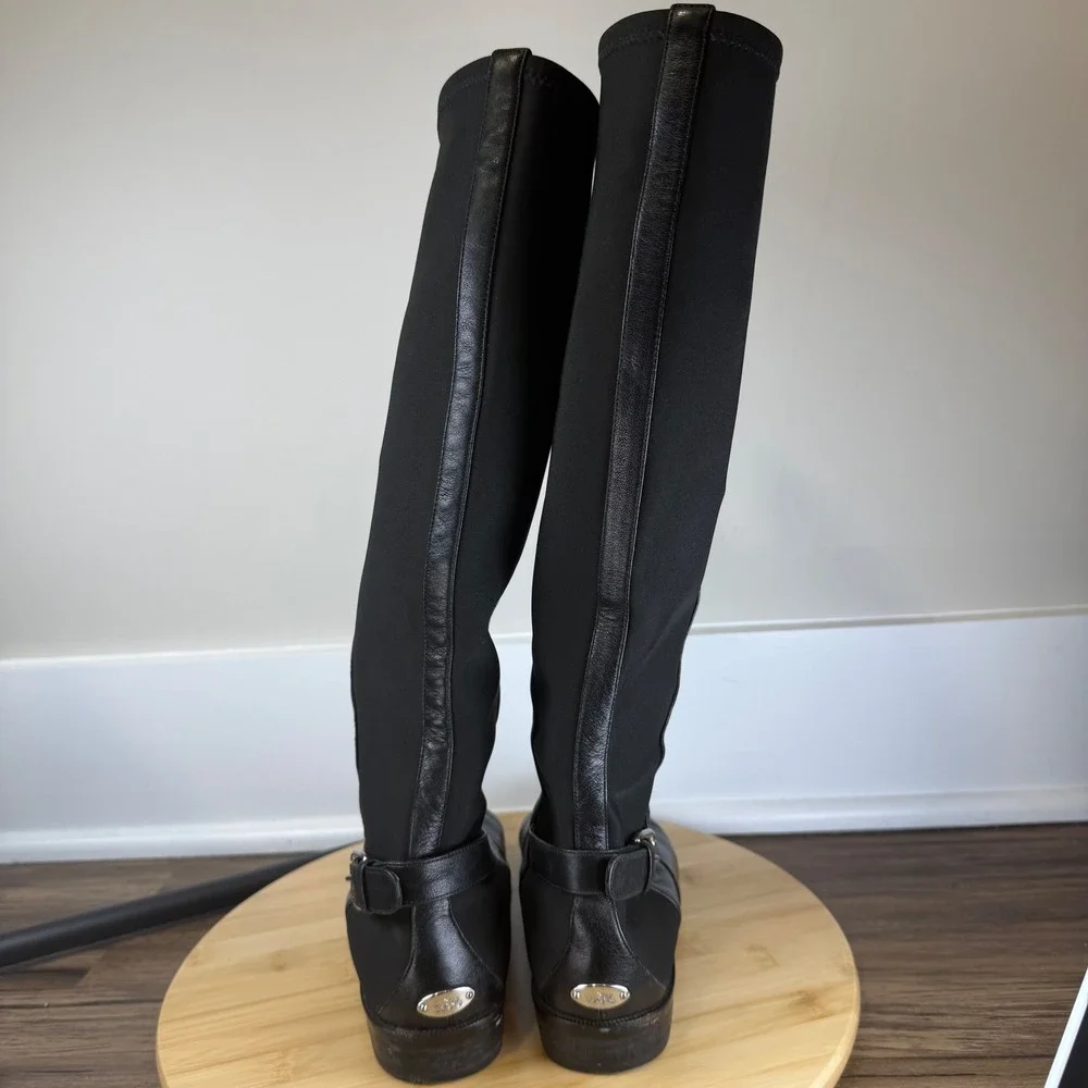 Coach Liza Tall Boots Women 7B Black Leather Stretch Buckle Knee High A8794 Good